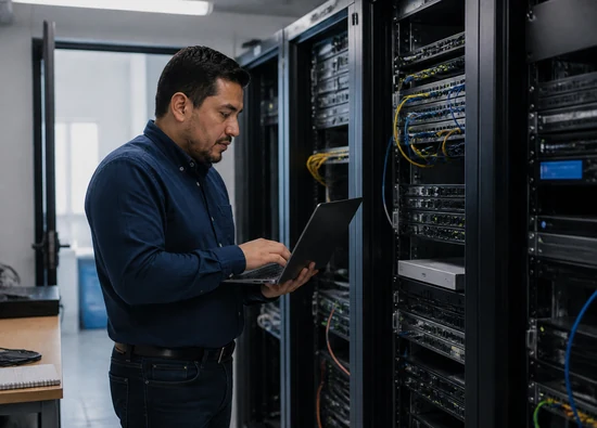 Especialista evaluando infraestructura de servidores para una empresa