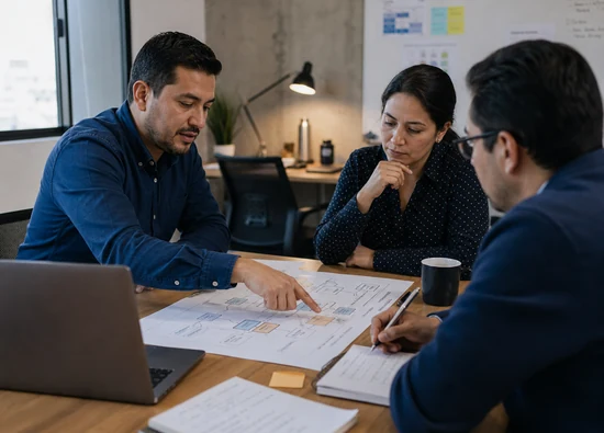 Equipo revisando un flujo operativo antes de desarrollar software a medida